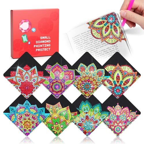 8 Stück 5D Diamond Painting Lesezeichen - Lotus Kristall Set für Erwachsene und Kinder Basteln Personalisierte Lesezeichen Tieren teenager bastelset mädchen ab 9 12 jahre Weihnachtsgeschenke Schwarz von CharySim