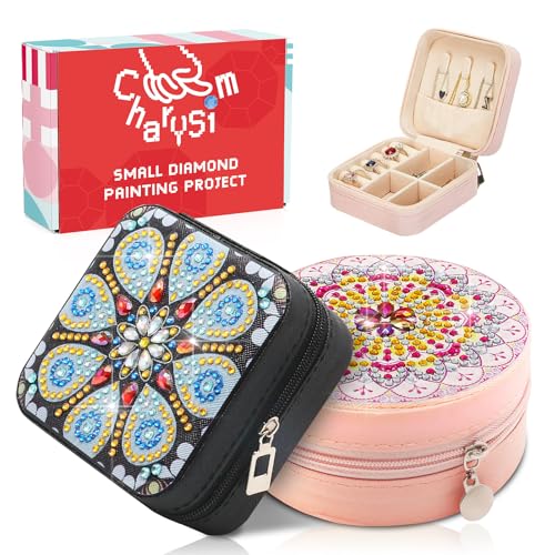 CharySim 2PC Diamond Painting Schmuckkästchen Kinder Dimond Painting Erwachsene Kits mit Diamant Malerei Zubehör Schmuckaufbewahrung Bastelset Mädchen 7 8 9 10 11 Jahre Geschenke Schwarz und Pink von CharySim