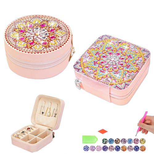 CharySim 2PC Diamond Painting Schmuckkästchen Kinder Dimond Painting Erwachsene Kits mit Diamant Malerei Zubehör Schmuckaufbewahrung Bastelset Mädchen 7 8 9 10 11 Jahre Geschenke Rosa von CharySim