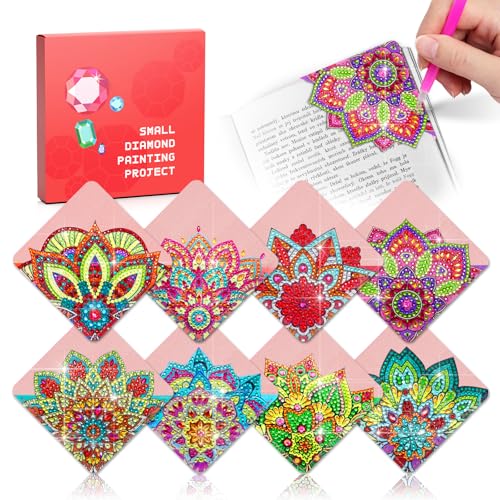 CharySim 8 Stück 5D Diamond Painting Lesezeichen - Lotus Kristall Set für Erwachsene und Kinder Basteln Personalisierte Lesezeichen Tieren teenager bastelset mädchen ab 9 12 jahre Weihnachtsgeschenke von CharySim