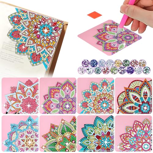 CharySim 8 Stück 5D Diamond Painting Lesezeichen - Lotus Kristall Set für Erwachsene und Kinder Basteln Personalisierte Lesezeichen Tieren teenager bastelset mädchen ab 9 12 jahre Weihnachtsgeschenke von CharySim