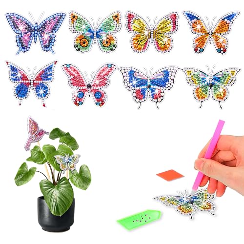 CharySim Diamond Painting Schmetterling Kristall Set FüR Gartendeko 8 PCS Diamant Art Schmetterling Gartenstecker Mädchen Basteln Erwachsene Kinder Diamond Painting Geschenke FüR Frauen 8-10 Jahre von CharySim