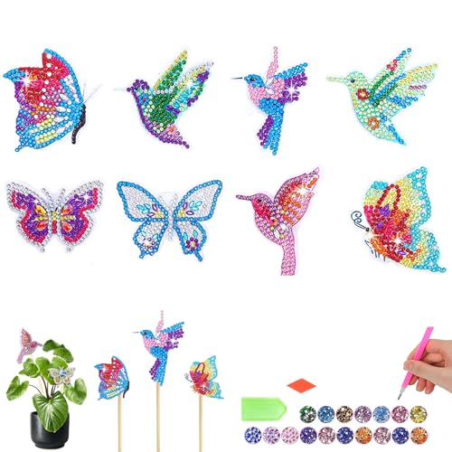 CharySim Diamond Painting Schmetterling Kristall Set Für Gartendeko 8 Stück Diamant Art Gartenstecker Mädchen Basteln Erwachsene Kinder Dimond Painting Geschenke Für Frauen 8 9 10 11 12 Jahre von CharySim