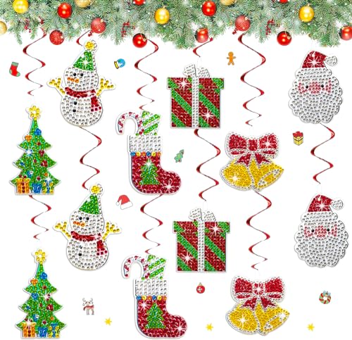 CharySim Diamond Painting Weihnachten AnhäNger Deko 12PC Diamant Painting Christmas Fensterbilder Adventskalender Erwachsene Bastelset MäDchen 6 7 8 9 10 Jahre KreativGeschenke Kinder Familienspaß A von CharySim