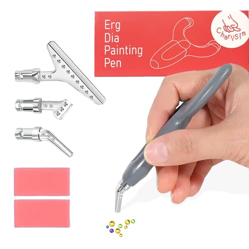 CharySim Ergonomischer Diamond Painting Stifte Set Diamond Art Zubehör Pen Kit mit Metall-stiftspitze Diamant painting Kleber Erwachsene Basteln Art Craft Kit (Grau) von CharySim