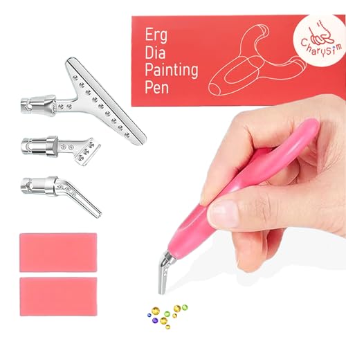 CharySim Ergonomischer Diamond Painting Stifte Set Diamond Art Zubehör Pen Kit mit Metall-stiftspitze Diamant painting Kleber Erwachsene Basteln Art Craft Kit (Rosa) von CharySim