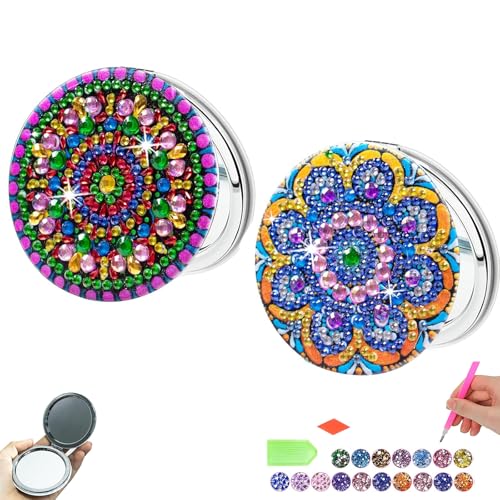 Diamond Painting Taschenspiegel 2PC Diamond Painting spiegel Art Craft Kit für Erwachsene Kinder Basteln Mädchen 6 7 8 9 10 11 12 Jahre Diamant Malerei Reisespiegel Weihnachten Geschenke Mandala von CharySim