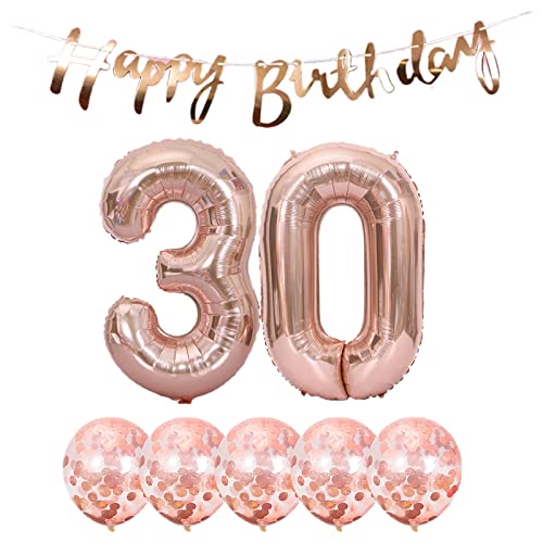 2 Luftballons Zahl 30 Rosegold +5 Konfetti Luftballons+Rosegold banner Folienballon 30.Geburtstags deko Männer frauen 30 Jahr Geburtstags deko Zahlenballon 30 Luftballons 30 Geburtstags Mann frau von Chaungfu