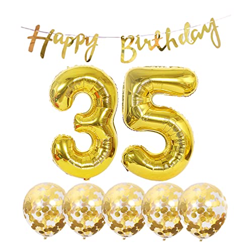 2 Luftballons Zahl 35 Gold+5 Konfetti Luftballons+gold banner Folienballon 35.Geburtstags deko Männer frauen 35 Jahr Geburtstags deko Zahlenballon 35 Luftballons 35 Geburtstags Mann frau von Chaungfu