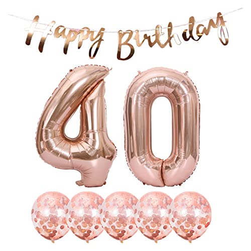 2 Luftballons Zahl 40 Rosegold +5 Konfetti Luftballons+Rosegold banner Folienballon 40.Geburtstags deko Männer frauen 40 Jahr Geburtstags deko Zahlenballon 40 Luftballons 40 Geburtstags Mann frau von Chaungfu