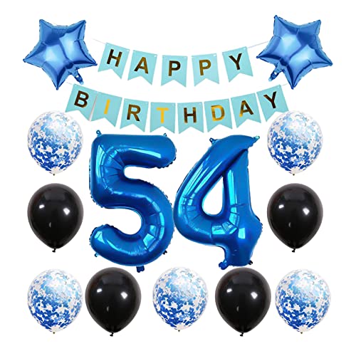 54 Geburtstag Party Supplies Blau Zahl 54 Folienballon Happy Birthday Banner Kit 54th Birthday Dekoration Schwarz Blau Latex Konfetti Ballon Folie Stern Ballon 54 Mädchen Jungen Geburtstag von Chaungfu