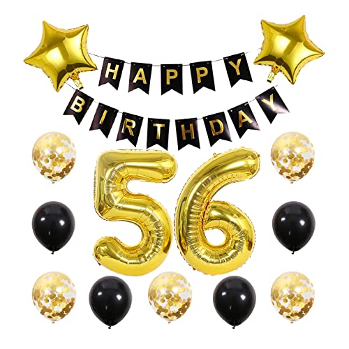 56 Geburtstag Party Supplies Gold Zahl 56 Folienballon Happy Birthday Banner Kit 56 Geburtstag Dekoration Schwarz Gold Latex Konfetti Ballon Folie Stern Ballon Mädchen Jungen Geburtstag von Chaungfu