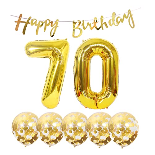 Chaungfu 2 Luftballons Zahl 70 Gold+5 Konfetti Luftballons+gold banner Folienballon 70.Geburtstags deko Männer frauen 70 Jahr Geburtstags deko Zahlenballon 70 Luftballons 70 Geburtstags Mann frau von Chaungfu