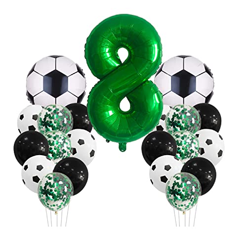 Chaungfu Fußball Geburtstagsdeko 8 Jahr Kindergeburtstag Deko Jungen Großes Luftballon Geburtstag Dekorationen Zahl Ballon, Fussball FolienBallon, Grüner Konfetti für Themenfeier von Chaungfu