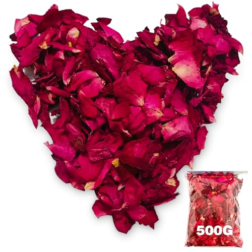 Blütenkonfetti Hochzeit 500g, 100% Blütenblätter, Natürliche Getrocknete Rosenblätter Biologisch Konfetti Rose für Geburtstag Vorschlag Party Feiern -umweltfreundlich und Abbaubar (500) von Chedin