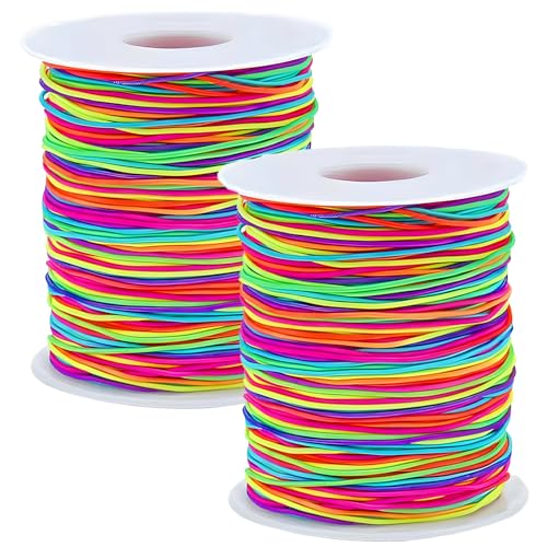 Elastische Faden Perlenschnur Gummiband, Schmuckherstellung Schnur Gummikordel, Regenbogen Farbe Stretch Schnur Bastelschnur Perlen Kordel für DIY Schmuck (2p-1mm/100M) von Chedin