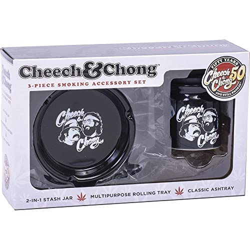 Cheech and Chong 3in1Geschenkset (Rolltablett, KeramikAschenbecher und Aufbewahrungsbehälter) – Raucherkorb Geschenkset, wärmende Geschenkidee für Geburtstage, Weihnachten – schwarze Batikfarbe von Cheech and Chong