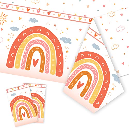 Cheereveal 2 Stück Boho Regenbogen Party Tischdecken Bohemian Regenbogen Party Tischdecken Kunststoff Rechteck Wasserdicht für Mädchen Geburtstag Babyparty Party Zubehör, 274 x 137 cm von Cheereveal