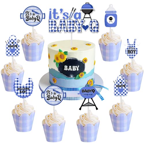 Bbq Baby Shower Dekorationen Junge – 25 Stück Babyq Babyparty Kuchen Cupcake Topper, It's a Baby Q Party Dekorationen Kuchenaufsatz für Grillen Picknick Thema Babyparty Dekorationen Blau von Cheereveal