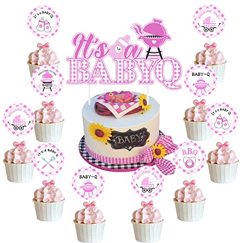 Bbq Babyparty-Dekorationen für Mädchen – 25 Stück Babyq Babyparty Kuchen Cupcake Topper, It's a Baby Q Party Dekorationen Kuchenaufsatz für Grillen Picknick Thema Babyparty Dekorationen Rosa von Cheereveal