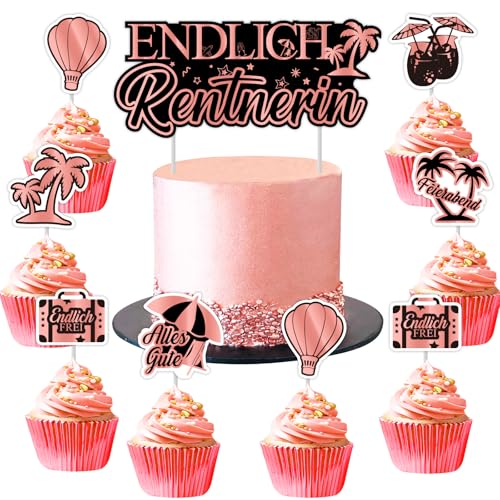 Cheereveal 13 Stück Ruhestand Cake Deko, Schwarz Roségold Endlich Rentnerin Cake Topper, Feierabend Alles Gute Cupcake Toppers, Ruhestand Thematische Party Dekorationen Zubehör für Frauen von Cheereveal