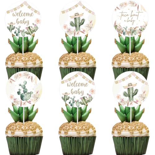 Cheereveal 36 Stück Boho Fiesta Mexikanische Cupcake-Topper für Baby-Shower-Dekorationen - Taco Bout ein Baby und Willkommen Baby Cupcake-Picks, Kaktus-Geburtstags-Gender-Reveal-Kuchen-Dekore von Cheereveal