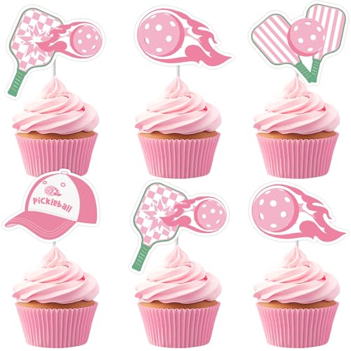 Cheereveal 36 Stück rosa Pickleball Cupcake Topper für Mädchen Frauen, Pickleball Schläger Cupcake Picks, Ruhestand Sport Thema Geburtstag Baby Dusche Party Dekoration Zubehör von Cheereveal