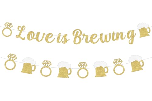 Cheereveal Bier Thema Brautdusche Dekorationen, Liebe braut Banner Schild, Gold Glitter Bier Diamant Ring Girlande für Junggesellenabschied Hochzeit Verlobung Jubiläum Party Zubehör von Cheereveal