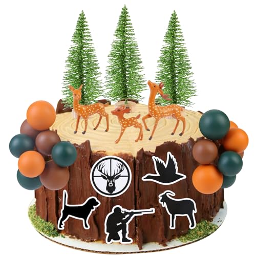 Cheereveal Jagdthema Kuchen Dekorationen - Jagd Hirsch Baum Figuren Kuchen Cupcake Topper Ball Dessert Picks, Jagd Tier Thema Baby Shower Geburtstag Party Feier Foto Requisiten von Cheereveal