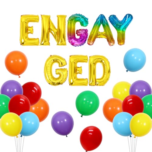 Cheereveal Regenbogen Engayged Ballon Banner, Gay Engagement Dekorationen für Männer, LGBT Engagement Party Dekorationen für Männer Gay Hochzeit Bachelorette Party von Cheereveal