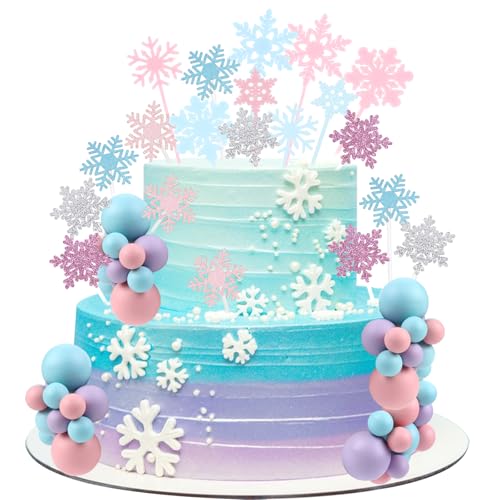 Cheereveal Rosa Lila Blau Schneeflocke Thema Ball Kuchen Dekorationen Set, Schneeflocke Cupcake Topper für Mädchen Geburtstag Baby Dusche Hochzeit Braut Dusche Schnee Thema Party Dekor Zubehör von Cheereveal