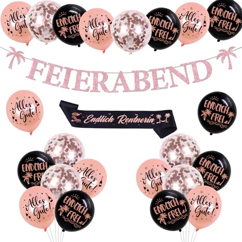 Cheereveal Ruhestand Deko Roségold, Feierabend Banner, Endlich Rentnerin Schärpe, Endlich Frei Luftballons, Alles Gute Zum Ruhestand Deko für Frauen, Abschiedsfeier Rentner Dekoration von Cheereveal