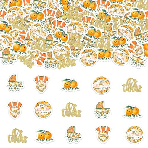 Cheereveal Two Little Cuties are On The Way Babyparty-Dekoration, orangefarbenes Obst-Konfetti, Sommerfrucht, zwei kleine süße Orangen-Tischstreuung, Dekorationszubehör von Cheereveal