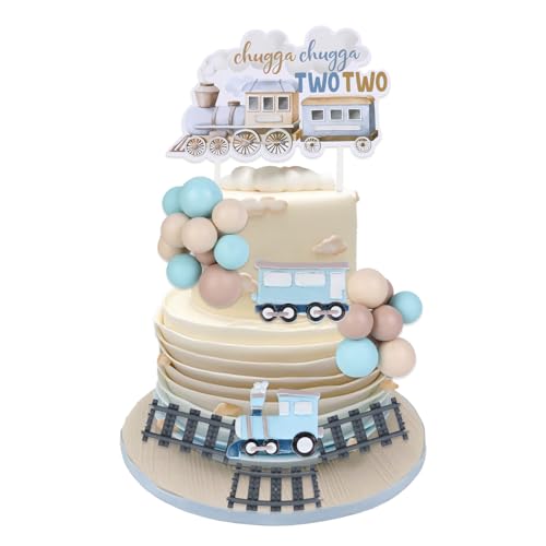 Cheereveal Zug Kuchen Dekorationen für Jungen, Vintage Retro Bälle Zug Waggon Track Cake Topper 2. Zweiter Geburtstag Verkehr Transport Themenparty Dekoration Zubehör von Cheereveal