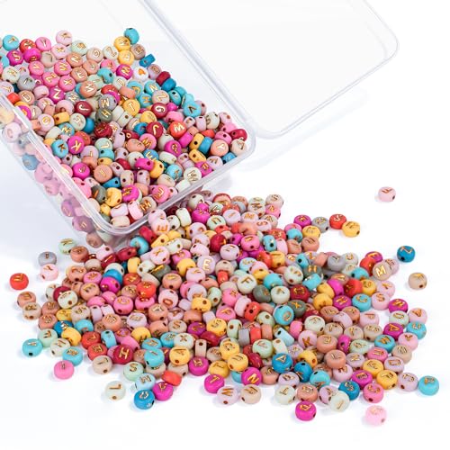 Cheerhom 1000 Stück buchstabenperlen, Bunte A-Z Perlen für Armbänder mit Aufbewahrungsbox, 7 mm Acrylperlen Beads Set, zum Auffädeln für Armbänder Selber Machen Halsketten Schmuck DIY Herstellung von Cheerhom