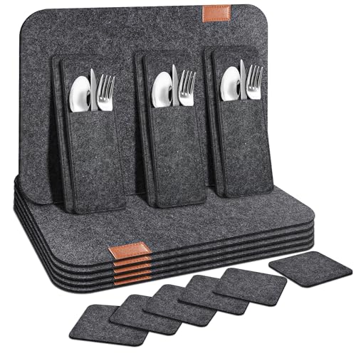 Tischsets Abwaschbar Platzsets aus Filz, Hitzebeständig Platzsets, Eckige Platzdeckchen Teller Untersetzer Filzset Esstisch Filzmatte, Geeignet für Esstische, Küchen und Bars (Tischsets, 18Stück) von Cheerhom