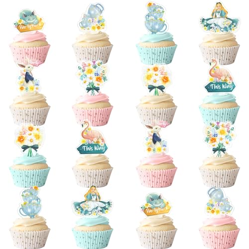 Alice Wonderland Cupcake Topper Frühling Ostern Party Dekoration Mädchen Teeparty Kuchen Dekoration Mädchen Geburtstag Party Supplies von Cheerland