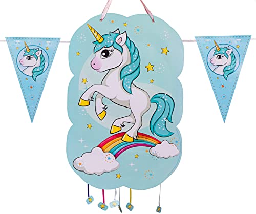 Piñata Kindergeburtstag, für Kinder, perfekt zum Befüllen mit Süßigkeiten und Spielzeug, Dekoration Flaggen 2 m (Einhorn Aquamarin) von Cheerset