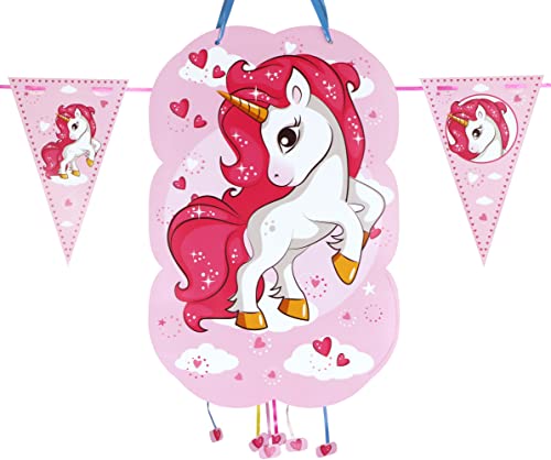 Piñata Kindergeburtstag, für Kinder, perfekt zum Befüllen mit Süßigkeiten und Spielzeug, Dekoration Flaggen 2 m (Einhorn Fuchsia) von Cheerset