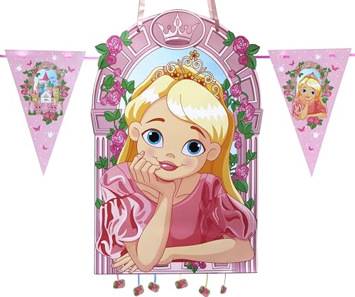 Pinata Kindergeburtstag, perfekt zum Befüllen mit Süßigkeiten und Spielzeug, Dekoration Girlande Flaggen 2 m (Prinzessin) von Cheerset