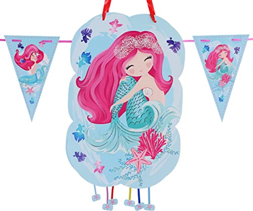 Piñata für Kindergeburtstag, Meerjungfrau, Mädchen, perfekt zum Befüllen mit Süßigkeiten und Spielzeug, Dekoration, Flaggengirlande, 2 m (Sirena) von Cheerset