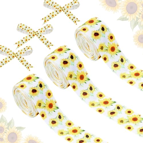 Cheerupp 4 Rollen Sonnenblumen-Themenbänder, 20 Meter, Bastelbänder für Kranz, Haarschleifen, Geschenkverpackung, Blumenband, Ripsbänder, Geburtstag, Hochzeit, Geschlechtsoffenbarung, Party, von Cheerupp