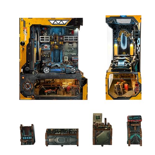 DIY-Buchecken-Set Autowerkstatt – Mechanische Garage im Cyberpunk-Stil, 3D-Puzzle, handgefertigte Buchstütze für Erwachsene von Chefic