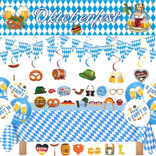 Cheloveer Oktoberfest Deko Bayrische Deko Mit Oktoberfest Banner Oktoberfest Tischdecke Oktoberfest Foto Requisiten Oktoberfest Wimpelkette Bayerische Ballons Oktoberfest Spiral Für Deko Oktoberfest von Cheloveer