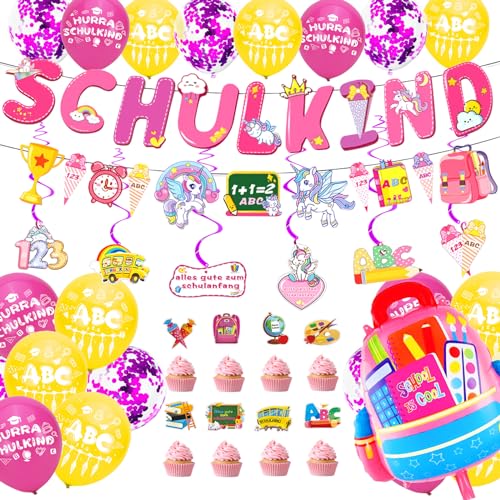 Cheloveer Deko Einschulung Mädchen, Schulanfang Deko Mädchen Schulkind Deko Mädchen Schulkind Girlande Luftballon Einschulung Einschulung Mädchen Schuleinführung Deko Geschenk Einschulung Mädchen von Cheloveer