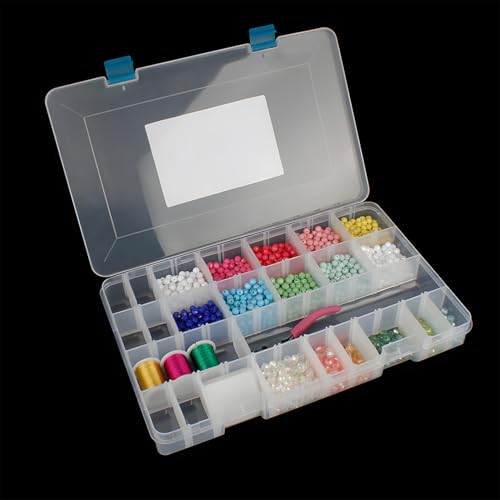 Transparente Kunststoff-Organizer-Box mit 24 Fächern, mit verstellbaren Trennwänden, große Perlen-Aufbewahrungsbox, Bastelaufbewahrungsbehälter für Kunst, Handwerk, Schmuck, Stein-Kollektion, von Chemlliy