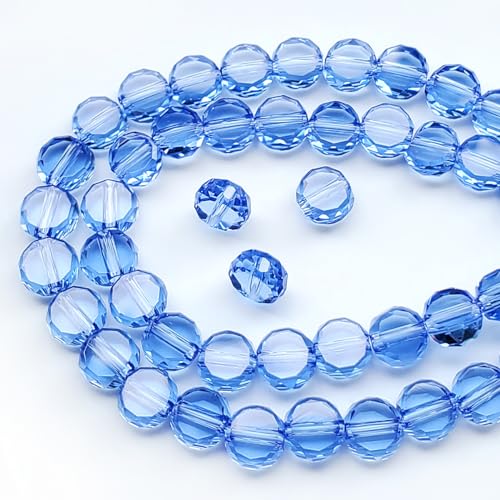 Chengmu 6 mm hellblaue runde Kuchen-Glasperlen für Schmuckherstellung, facettierte Briolette-Rondelle-Abstandshalter für Armband, Halskette, Ohrringe, 180 Stück von Chengmu