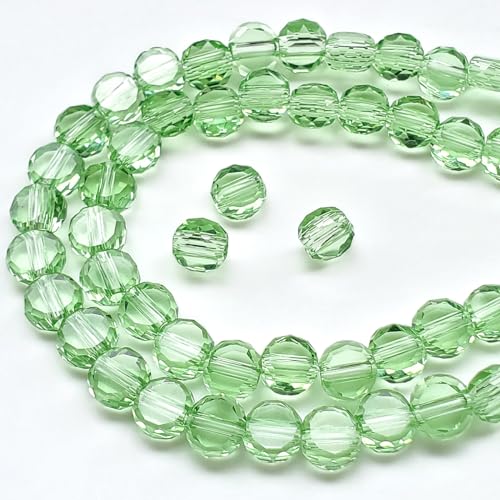 Chengmu 6 mm runde Peridot-Kuchen-Glasperlen für Schmuckherstellung, facettierte Briolette-Rondelle, Kristall-Abstandshalter für Armband, Halskette, Ohrringe, 180 Stück von Chengmu