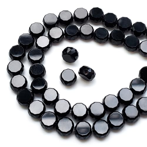 Chengmu 6 mm schwarze runde Kuchenglasperlen für Schmuckherstellung, facettierte Briolette-Rondelle Kristallperlen für Armband, Halskette, Ohrringe, 180 Stück von Chengmu