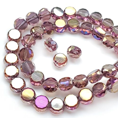 Chengmu 6 mm violette runde Kuchenglasperlen für Schmuckherstellung, facettierte Briolette-Rondelle-Abstandshalter für Armband, Halskette, Ohrringe, 180 Stück von Chengmu